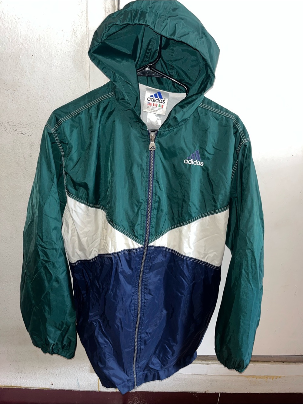Adidas Youth Windbreaker Colorful Nylon Jacket Zip Up Hooded